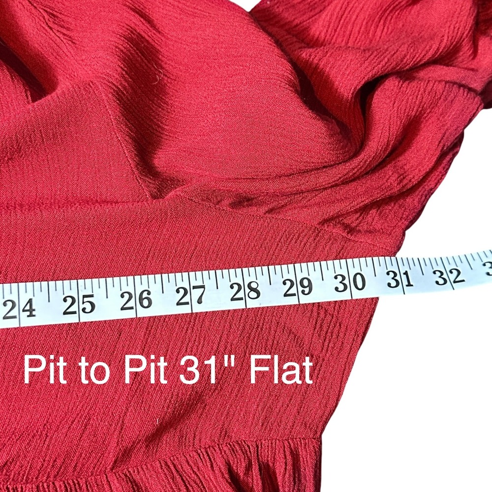 Westport Women's 1X Red Boho Red Peasant Blouse Tie Neck Ruffle Sleeve Comfort - Picture 16 of 16